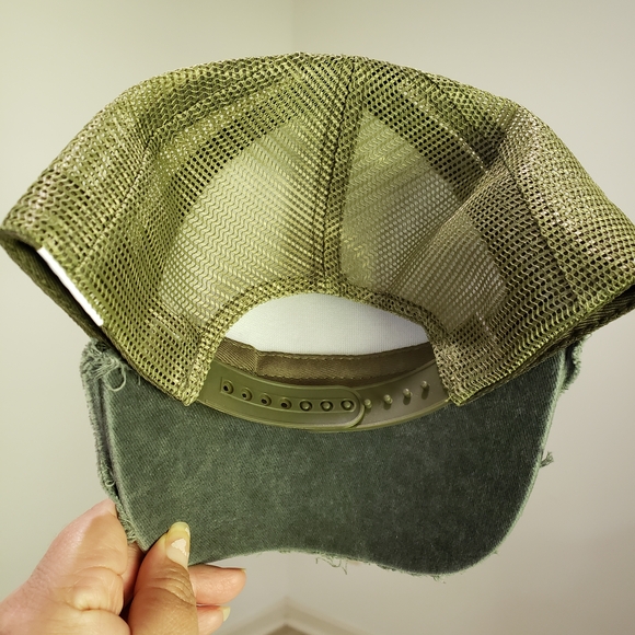 Distressed Olive Green Baseball Hat Cap New Without Tags - Picture 5 of 8